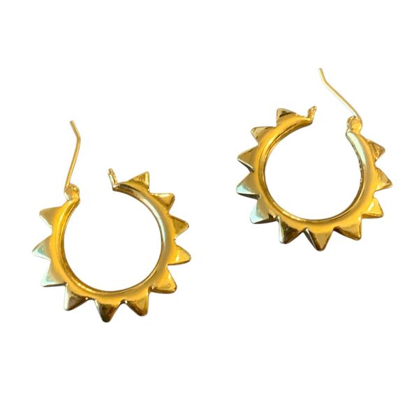 Vtg Tom Binns Spiked Hoop Earrings Gold Plated 1" Punk Rock Avant-Garde Jewelry - Picture 5 of 12